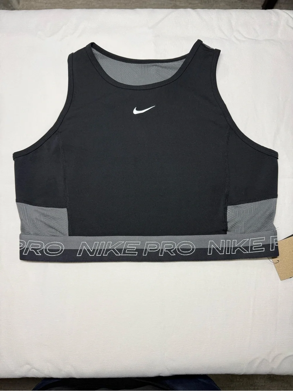 Nike Black and Gray Pro Cropped Athletic Tank